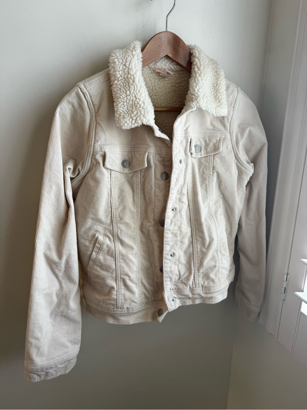 Kid’s Cream Corduroy Sherpa-Lined Denim Jacke